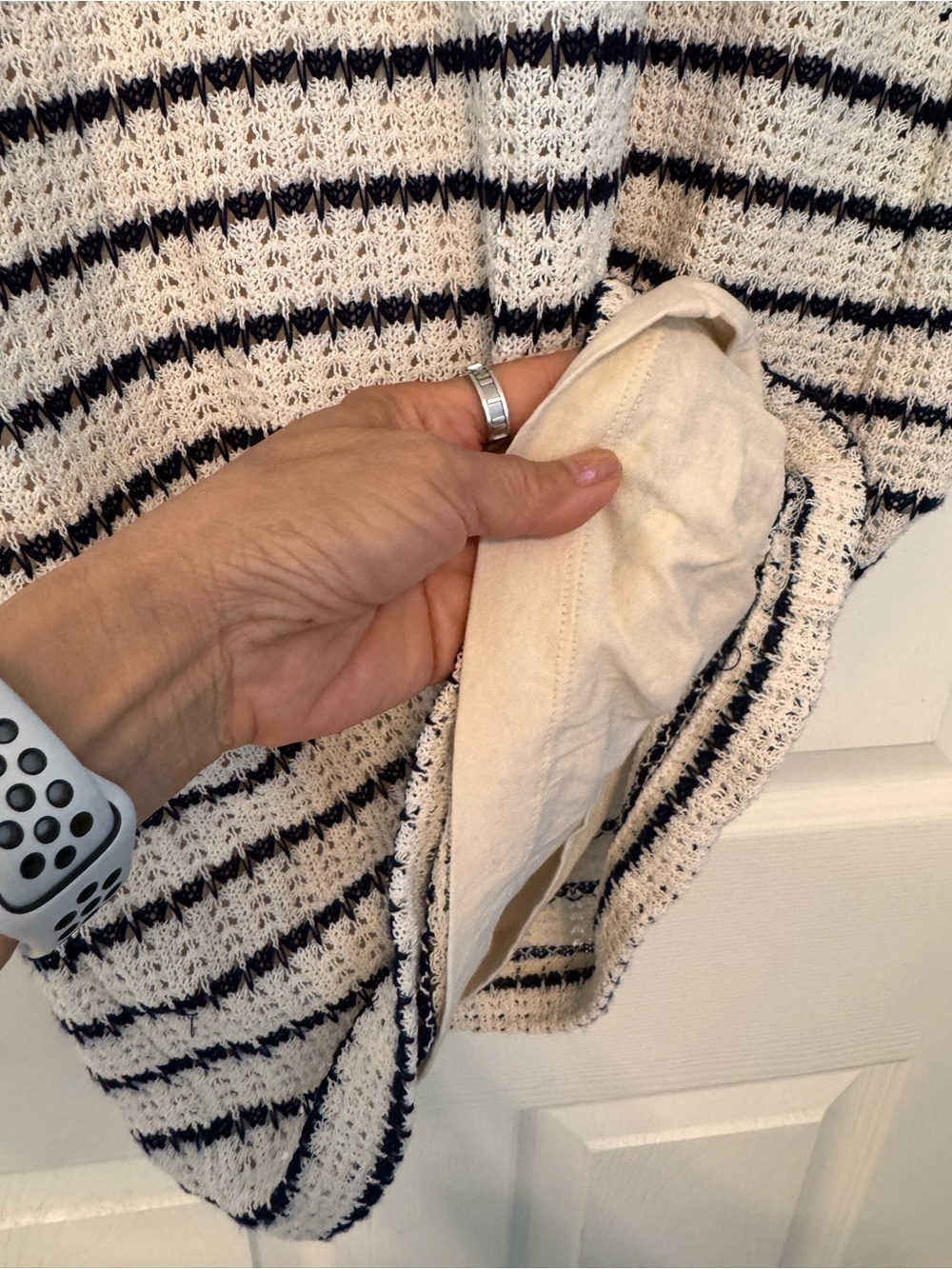 J. Crew Factory Cream and Navy Striped Sleeveless Knit Shift Dress - Picture 7 of 10